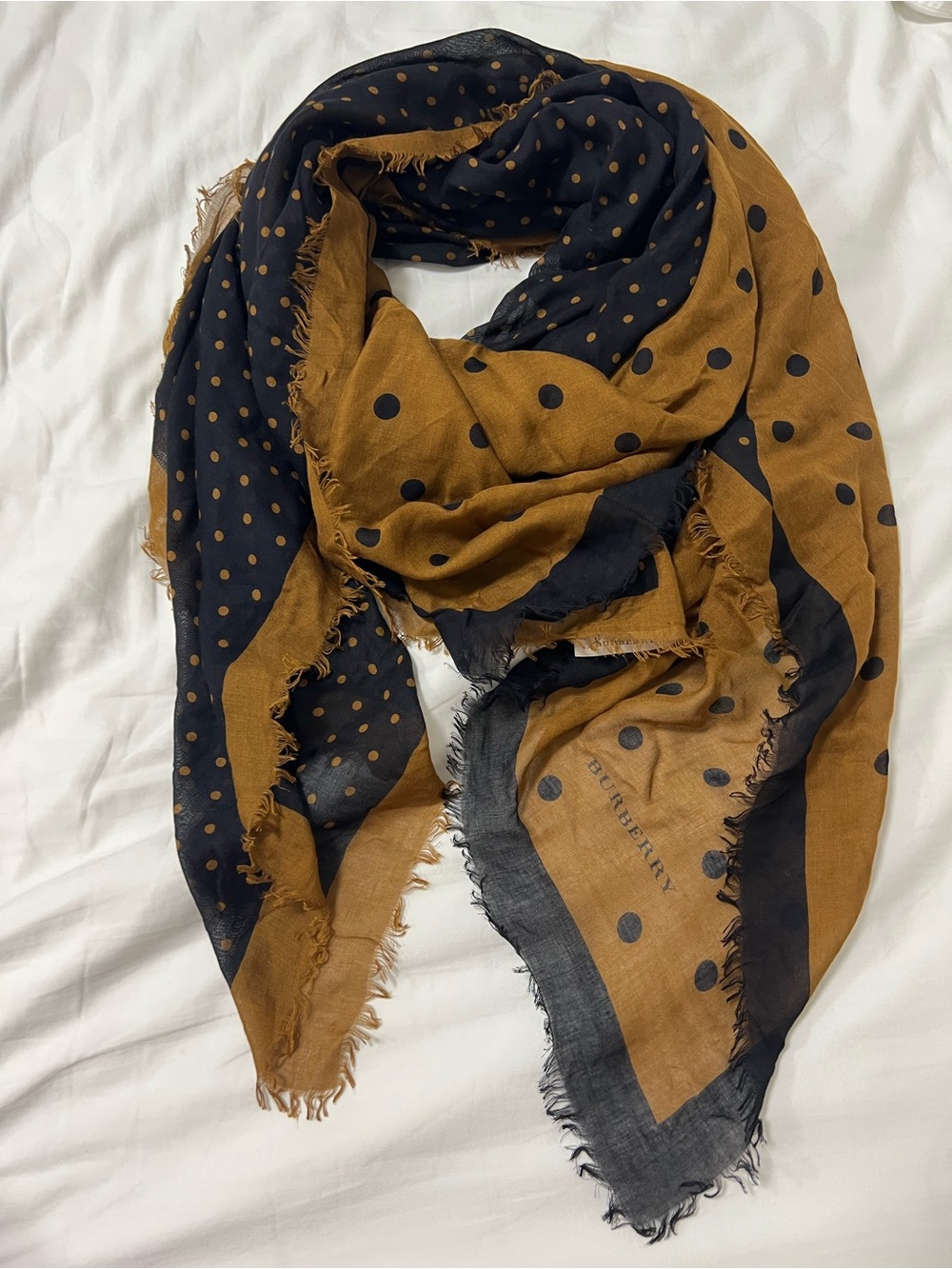 Burberry Mustard and Black Polka Dot Scarf